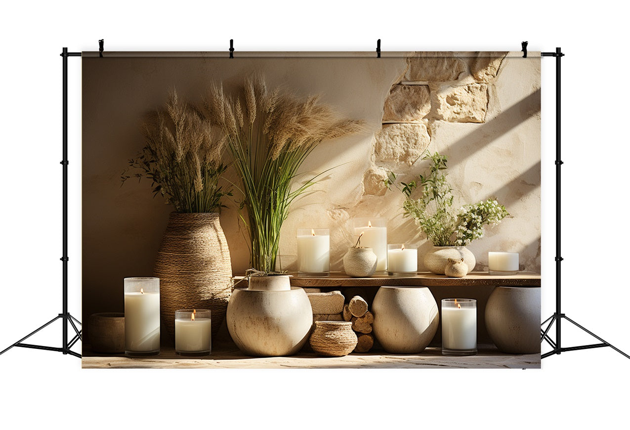 Earthy Vase Candles Arrangement Boho Backdrop BRP10-122