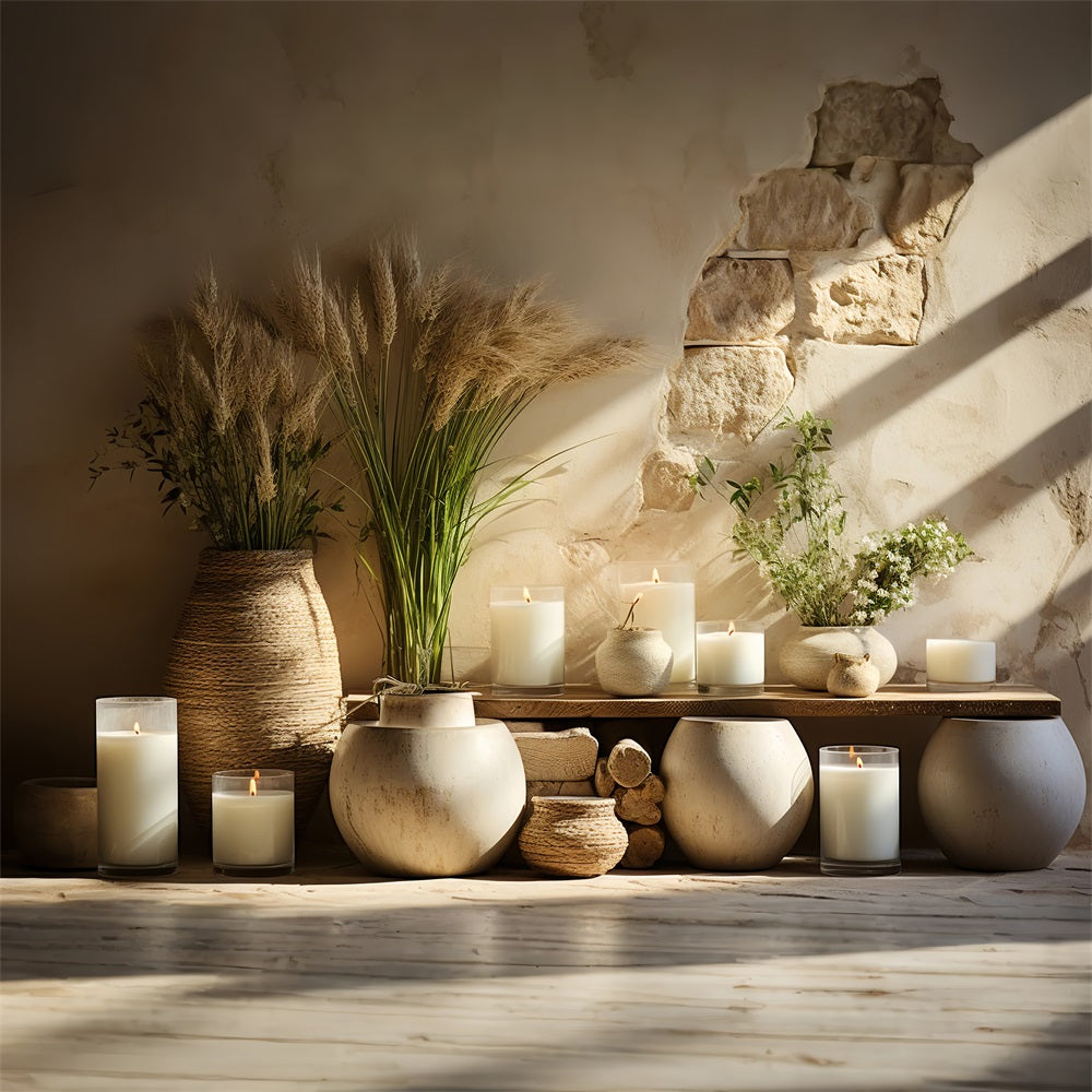 Earthy Vase Candles Arrangement Boho Backdrop BRP10-122