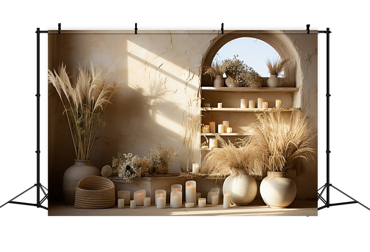 Elegant Candlelit Boho Pampas Grass Backdrop BRP10-125