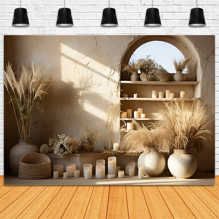 Elegant Candlelit Boho Pampas Grass Backdrop BRP10-125