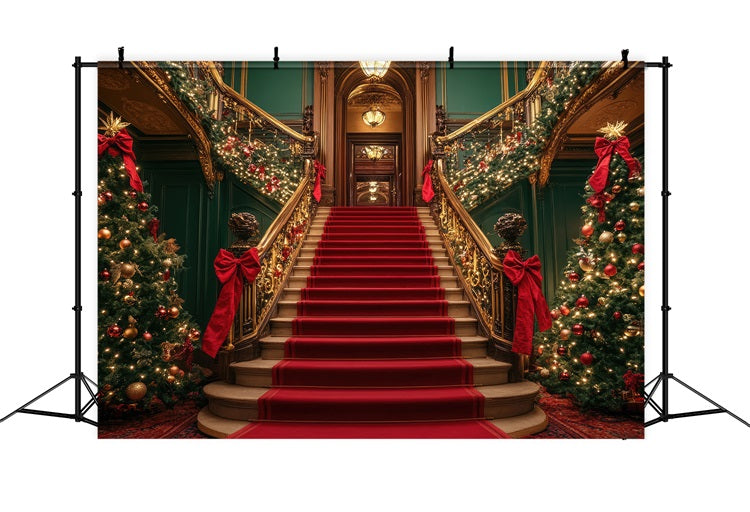 Christmas Photo Backdrop Stairs Twinkling Lights Ornaments Backdrop BRP10-127