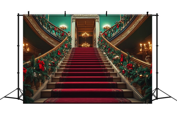 Christmas Backdrops Stairs Greenery Baubles Backdrop BRP10-128