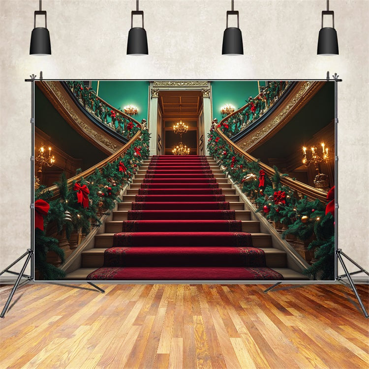 Christmas Backdrops Stairs Greenery Baubles Backdrop BRP10-128