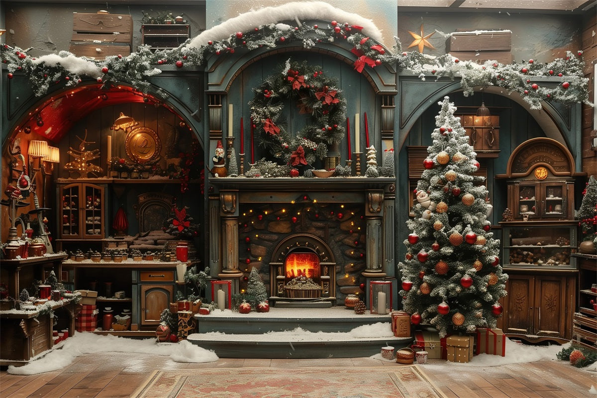 Christmas Backdrops Fireplace Decorated Tree Backdrop BRP10-129