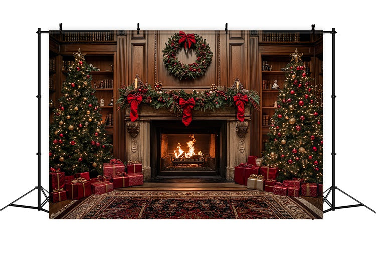 Christmas Photography Backdrops Adorned Fireplace Backdrop BRP10-131