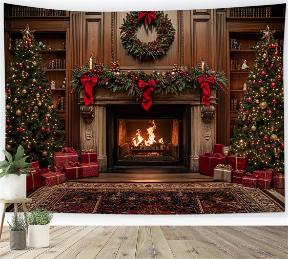 Christmas Photography Backdrops Adorned Fireplace Backdrop BRP10-131