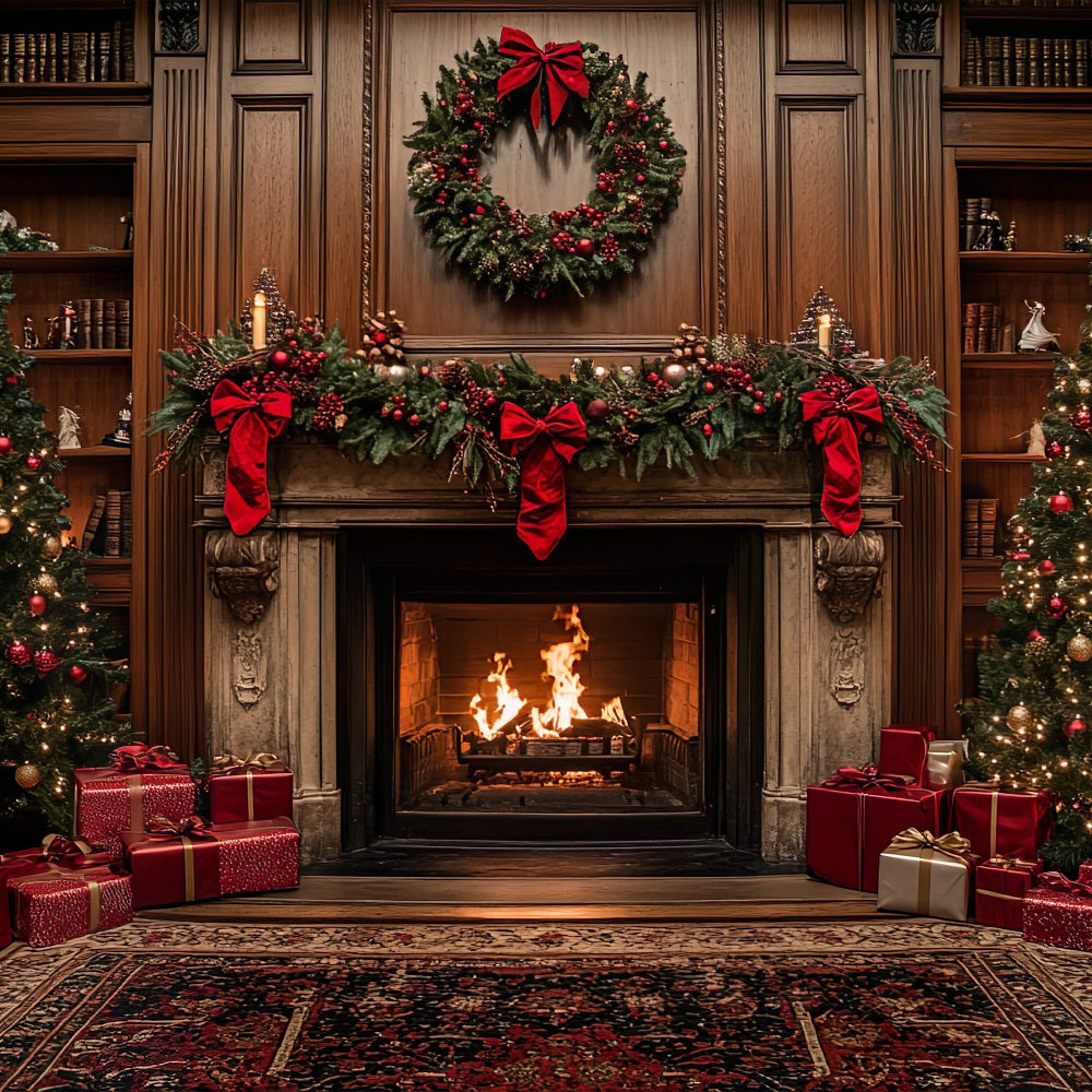 Christmas Photography Backdrops Adorned Fireplace Backdrop BRP10-131