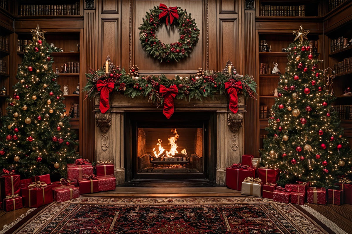 Christmas Photography Backdrops Adorned Fireplace Backdrop BRP10-131