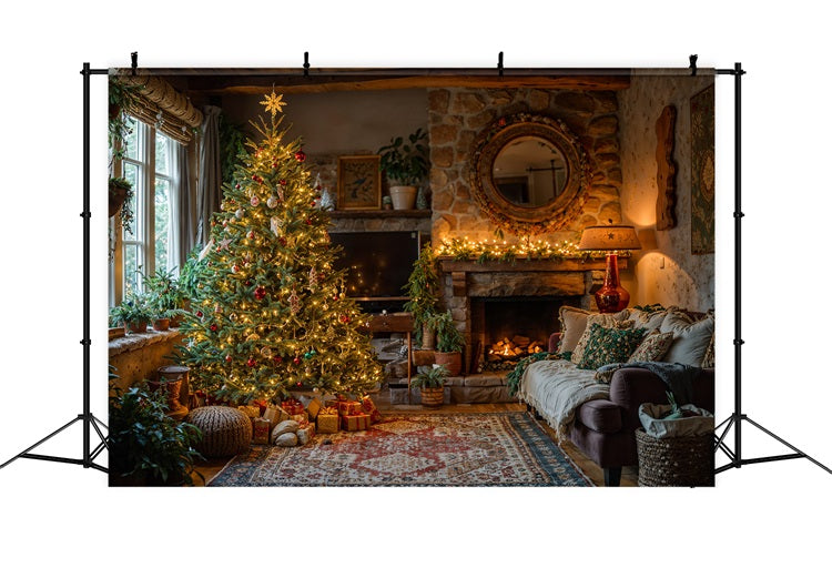 Christmas Backdrop Fireplace Tree Ambiance Backdrop BRP10-132