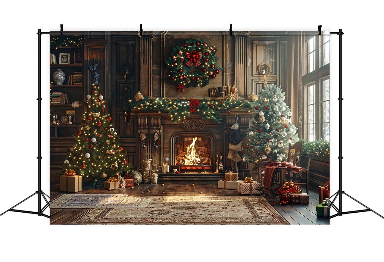 Backdrop Christmas Fireplace Scene Twinkling Lights Backdrop BRP10-134