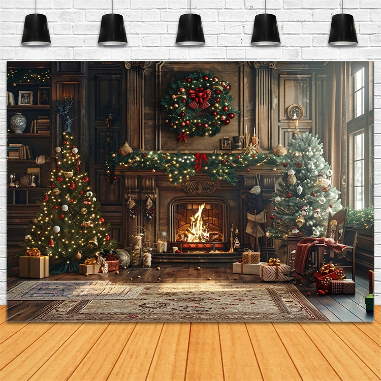 Backdrop Christmas Fireplace Scene Twinkling Lights Backdrop BRP10-134