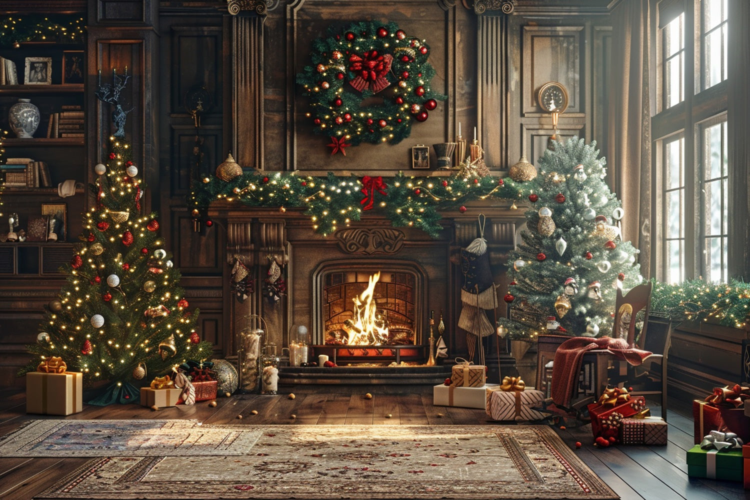 Backdrop Christmas Fireplace Scene Twinkling Lights Backdrop BRP10-134