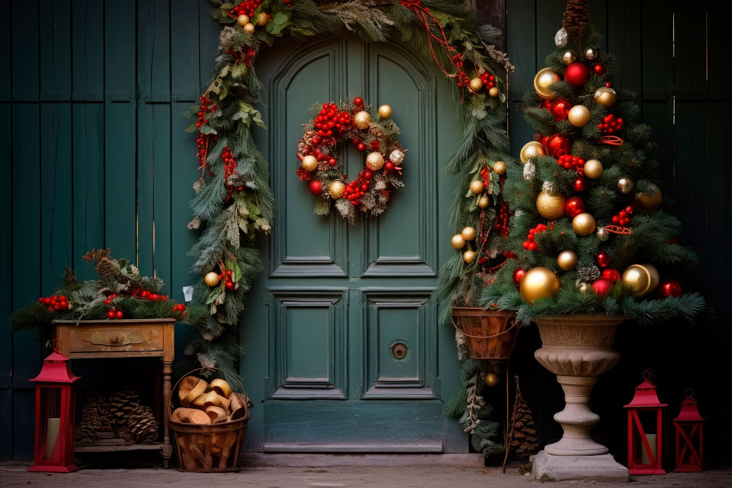 Christmas Backdrops Green Doorway Backdrop BRP10-136