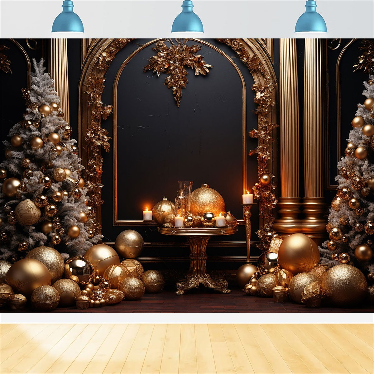 Photography Christmas Backdrops Gold White Ornaments Backdrop BRP10-137