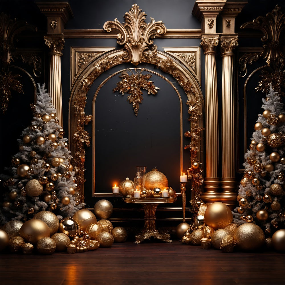 Photography Christmas Backdrops Gold White Ornaments Backdrop BRP10-137