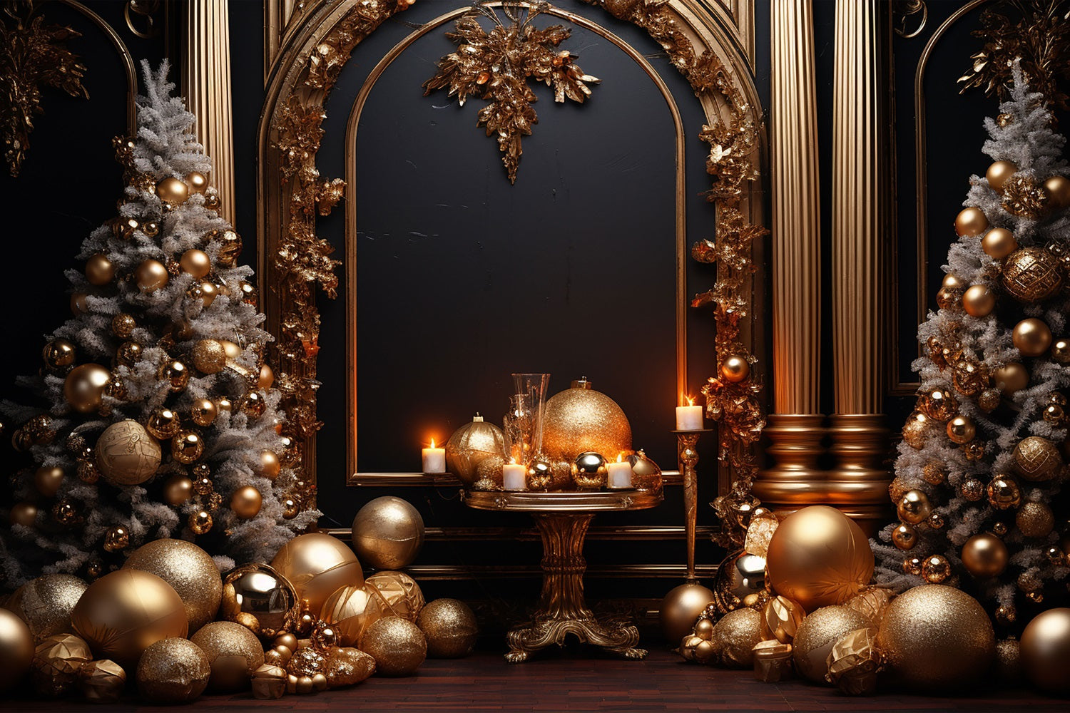 Photography Christmas Backdrops Gold White Ornaments Backdrop BRP10-137