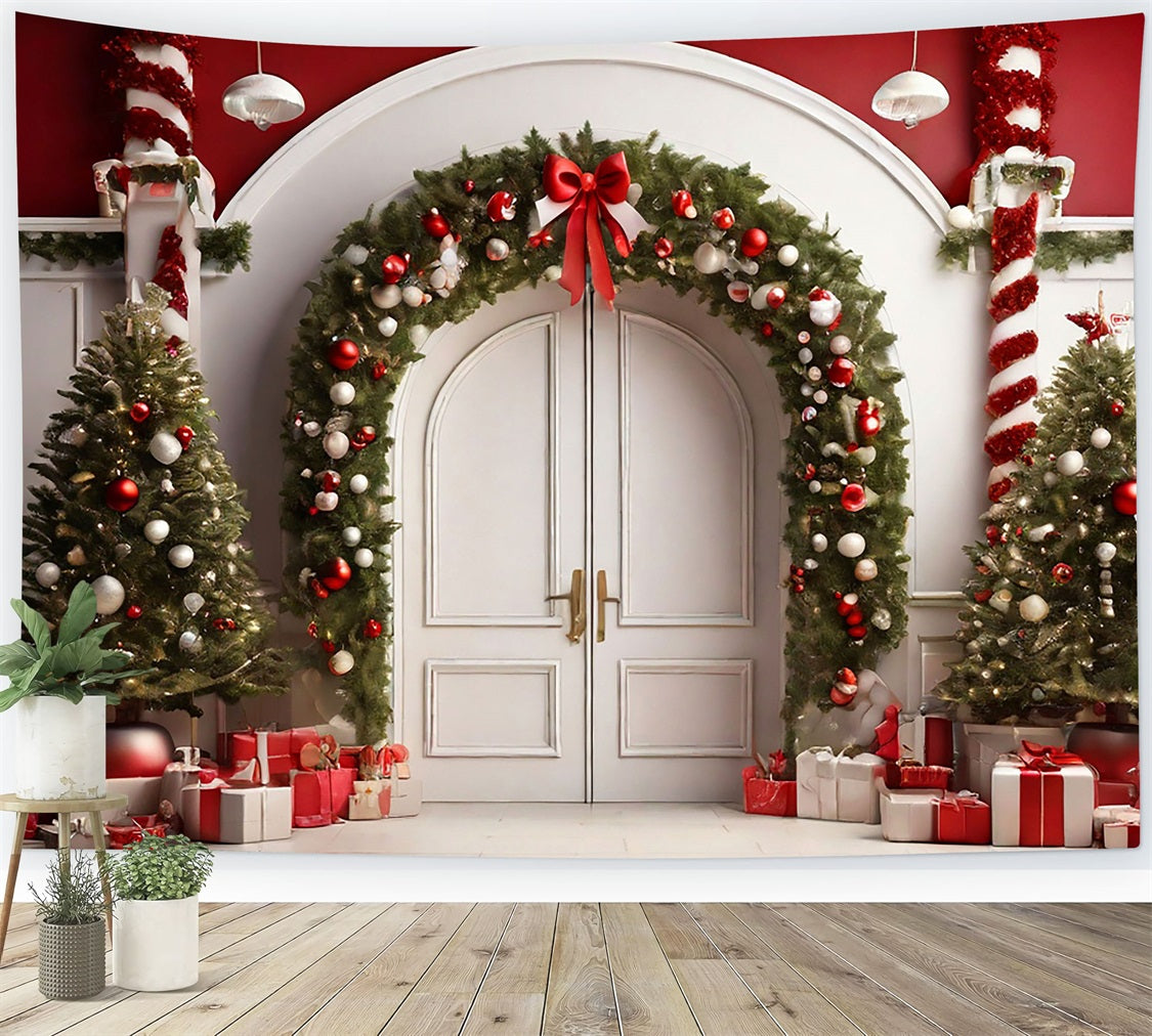 Christmas Backdrops Photography White Entrance Decorated Backdrop BRP10-139