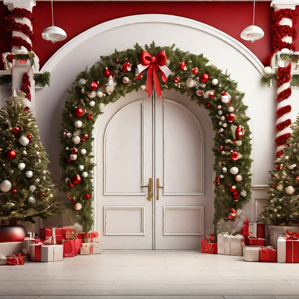 Christmas Backdrops Photography White Entrance Decorated Backdrop BRP10-139