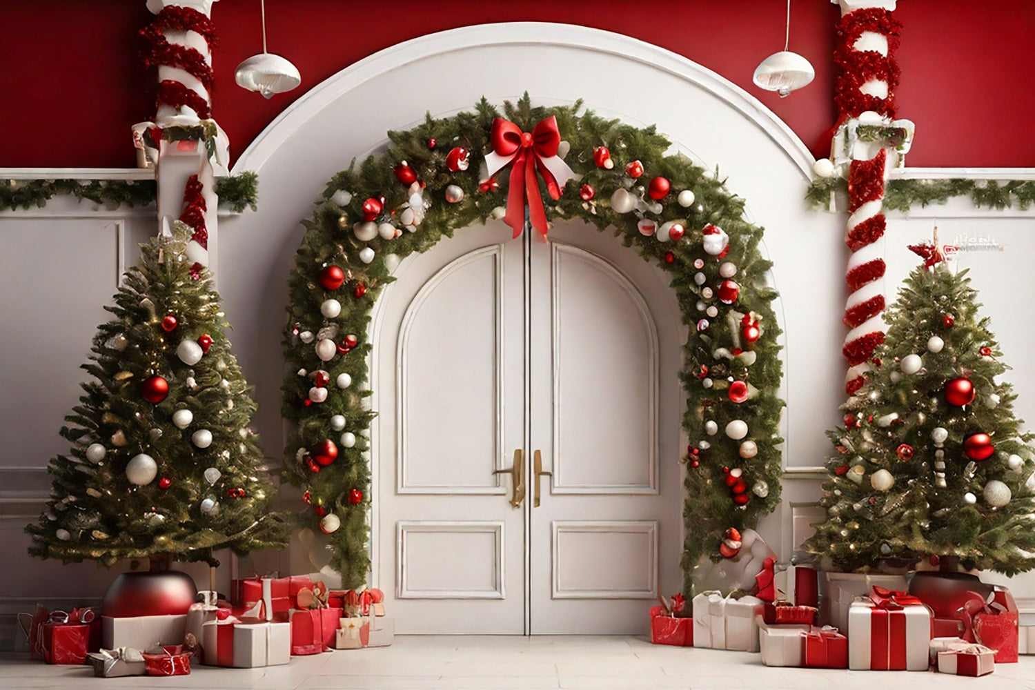 Christmas Backdrops Photography White Entrance Decorated Backdrop BRP10-139