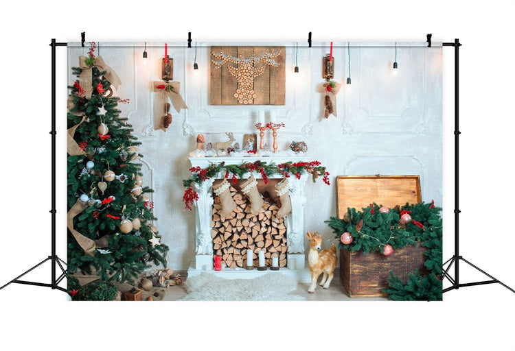 Christmas Picture Backdrop Wood Logs Ornaments Backdrop BRP10-143