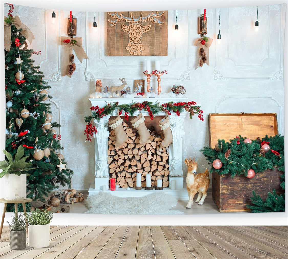 Christmas Picture Backdrop Wood Logs Ornaments Backdrop BRP10-143