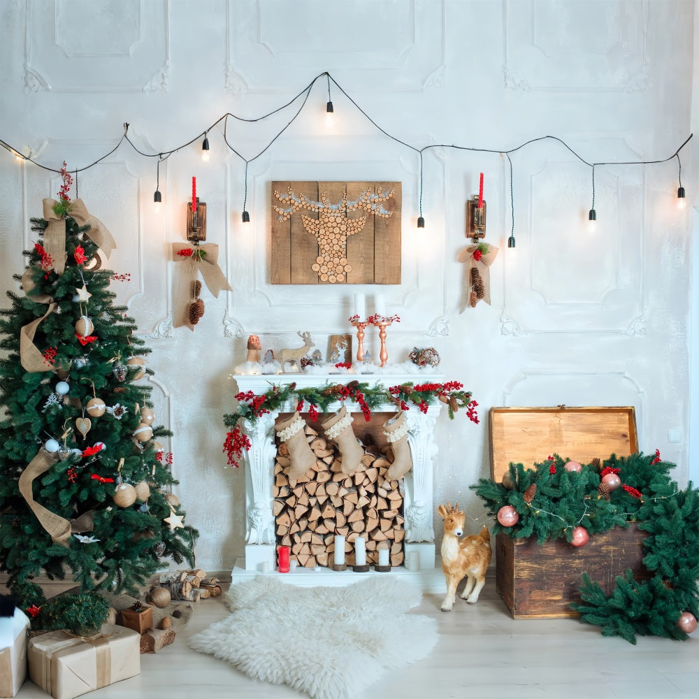 Christmas Picture Backdrop Wood Logs Ornaments Backdrop BRP10-143