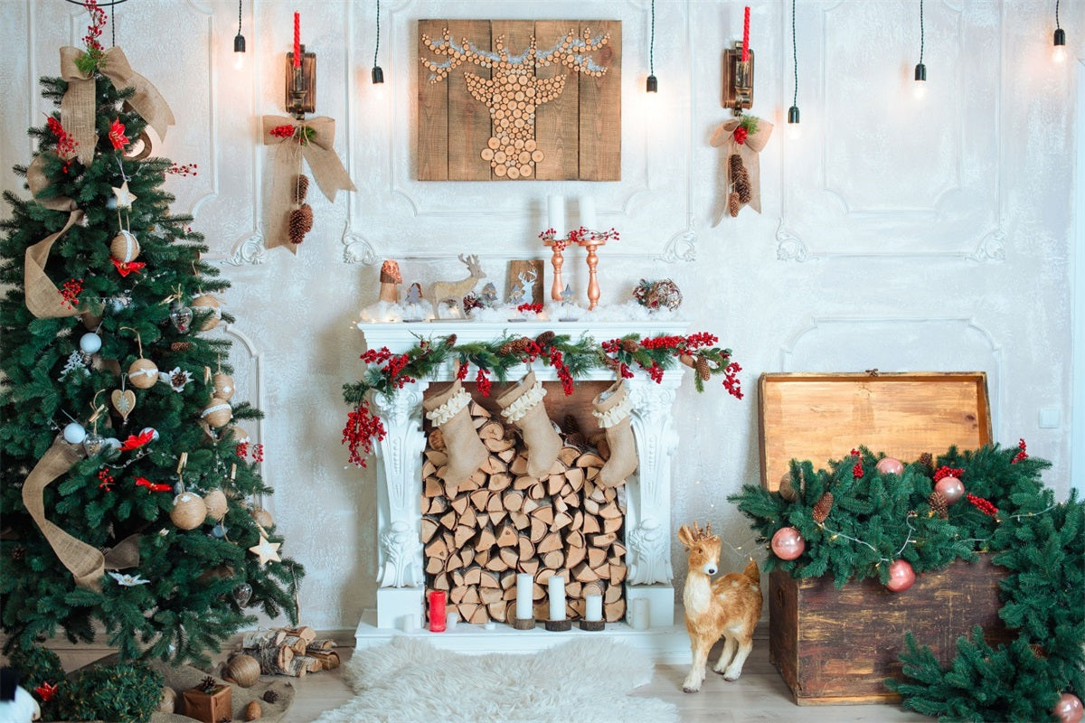 Christmas Picture Backdrop Wood Logs Ornaments Backdrop BRP10-143