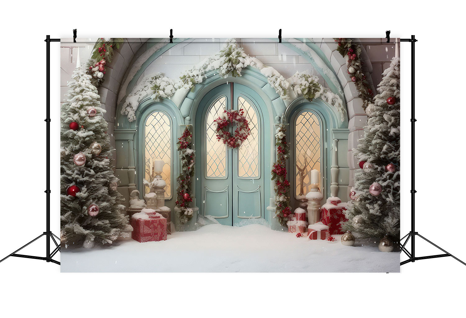 Christmas Photoshoot Backdrop Doorway Snowy Touches Backdrop BRP10-144