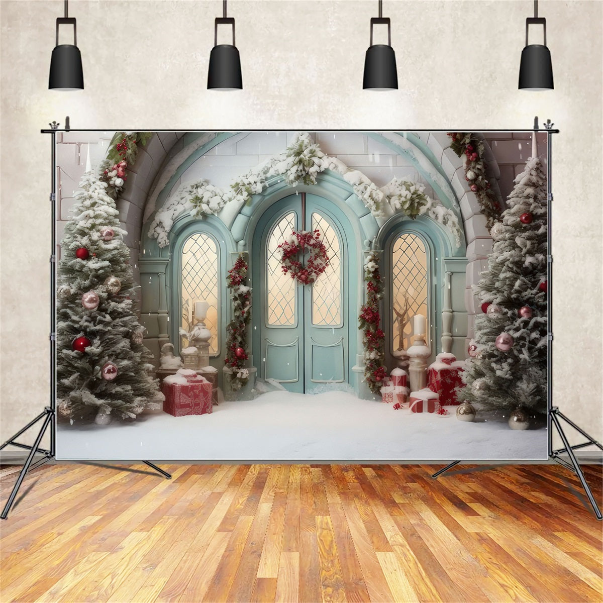 Christmas Photoshoot Backdrop Doorway Snowy Touches Backdrop BRP10-144