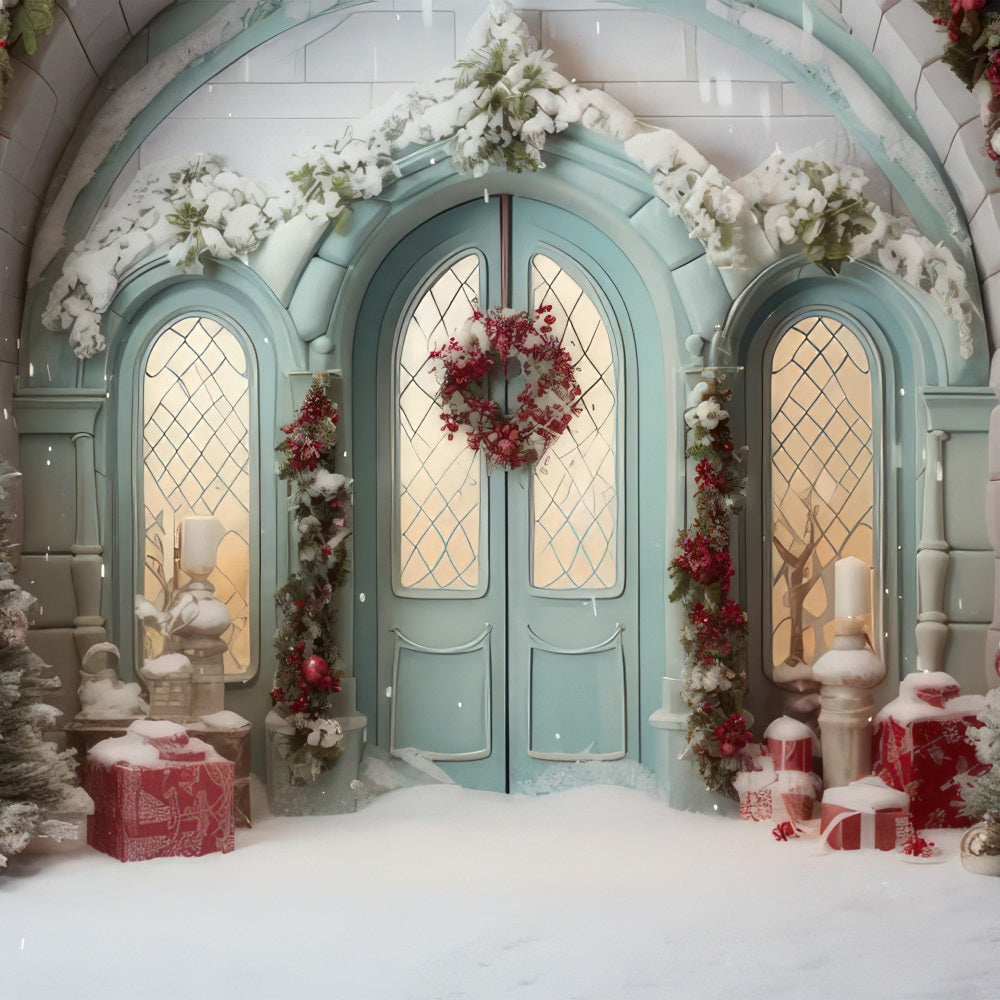 Christmas Photoshoot Backdrop Doorway Snowy Touches Backdrop BRP10-144