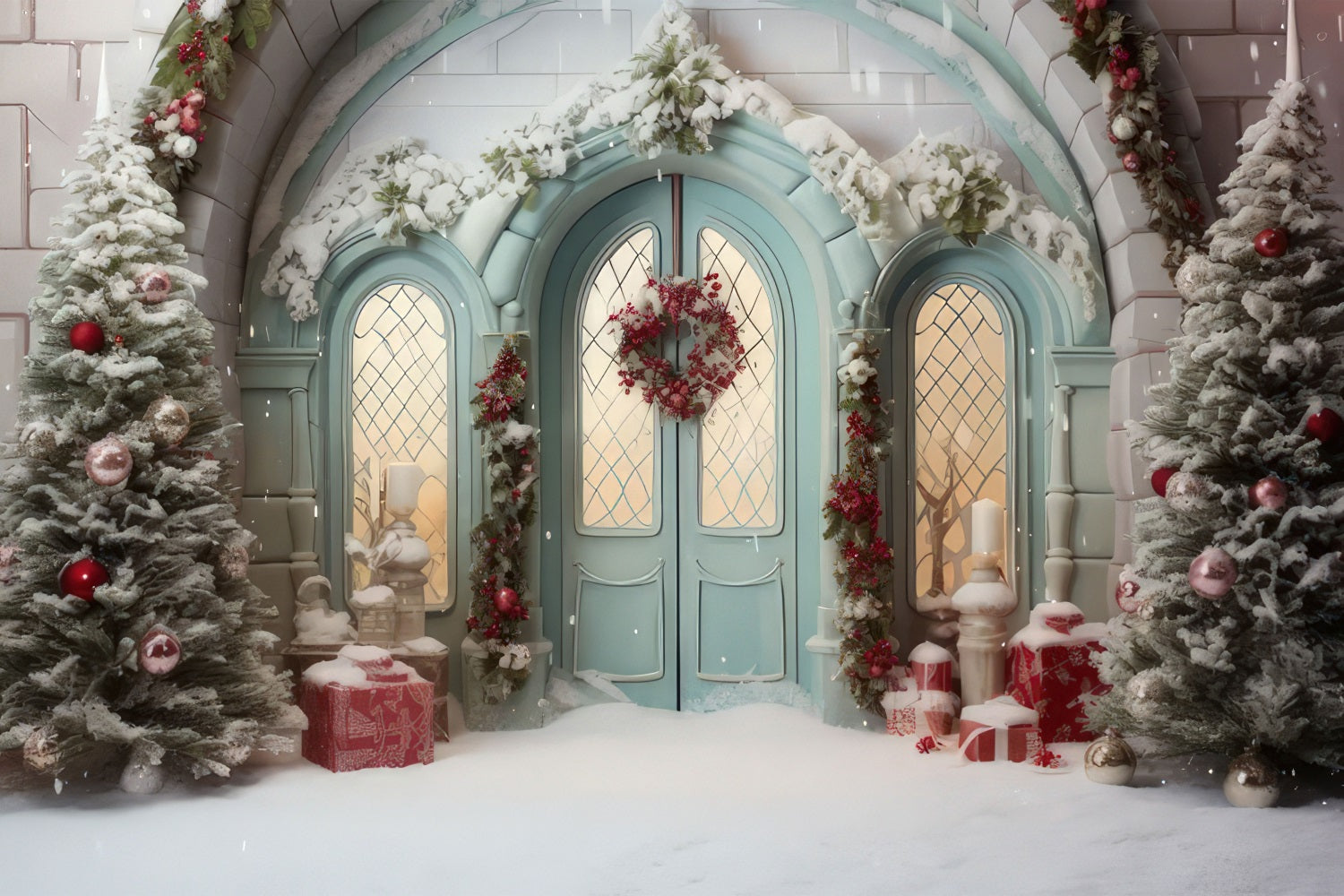 Christmas Photoshoot Backdrop Doorway Snowy Touches Backdrop BRP10-144