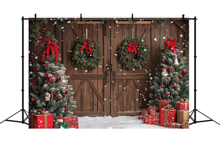 Backdrops For Christmas Rustic Decor Trees Gift Boxes Backdrop BRP10-146