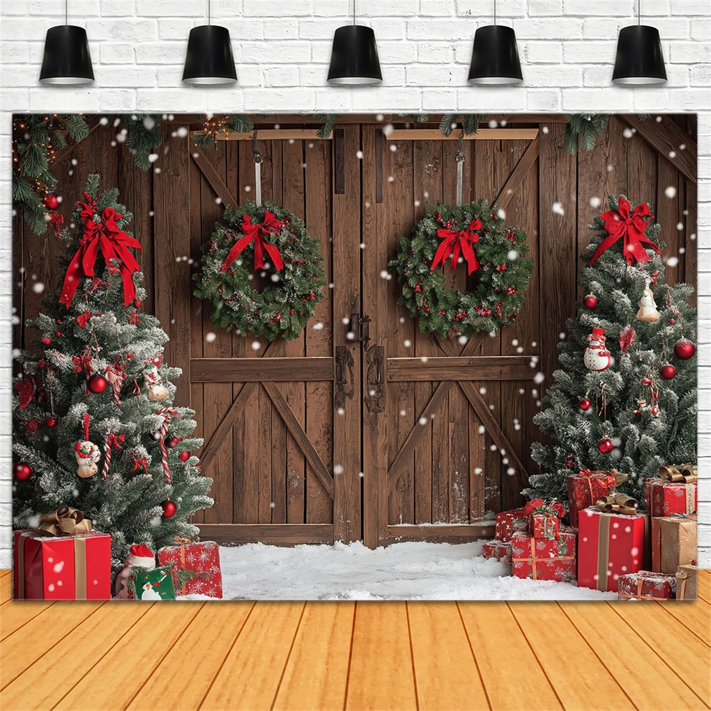 Backdrops For Christmas Rustic Decor Trees Gift Boxes Backdrop BRP10-146