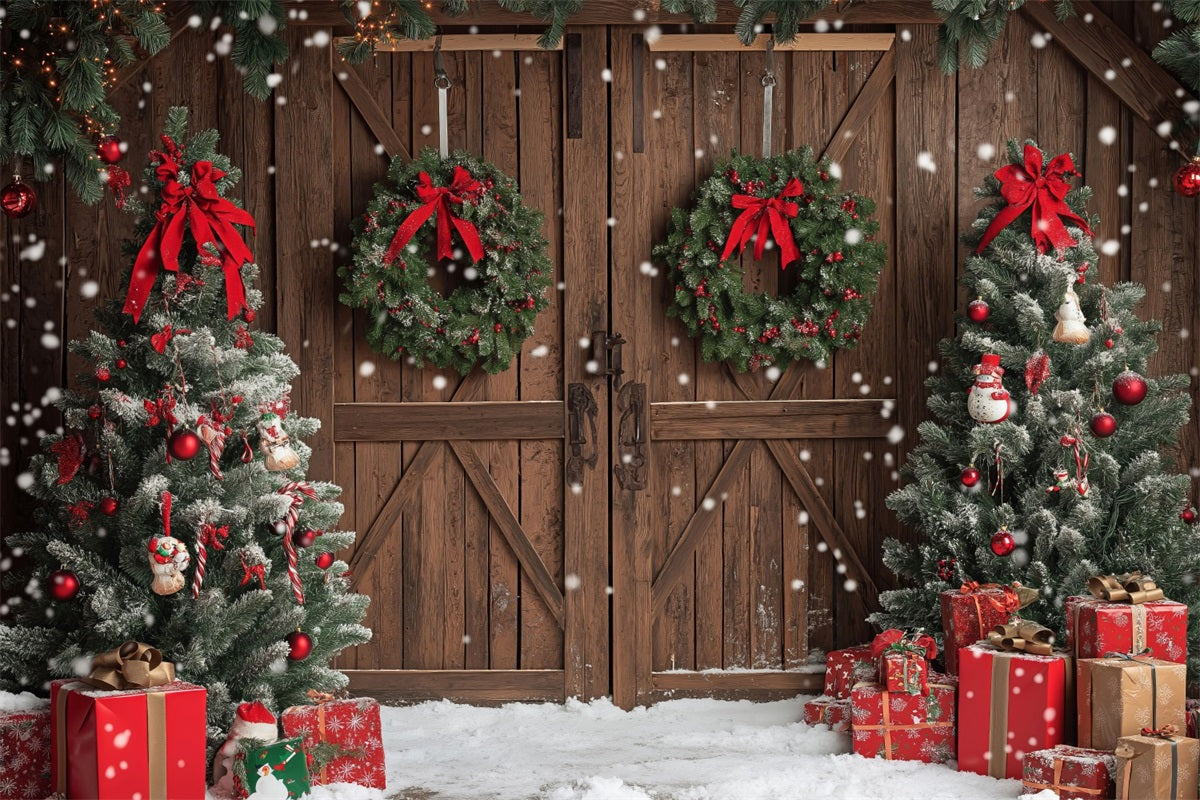 Backdrops For Christmas Rustic Decor Trees Gift Boxes Backdrop BRP10-146