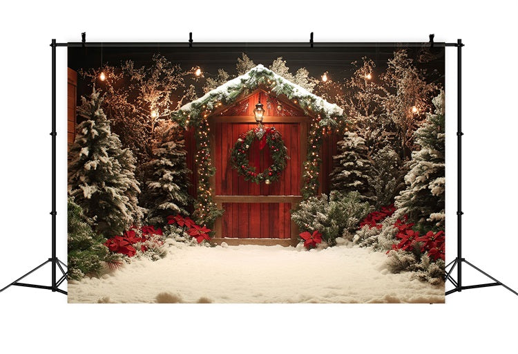 Christmas Backdrop Ideas Entrance Trees Poinsettias Backdrop BRP10-148