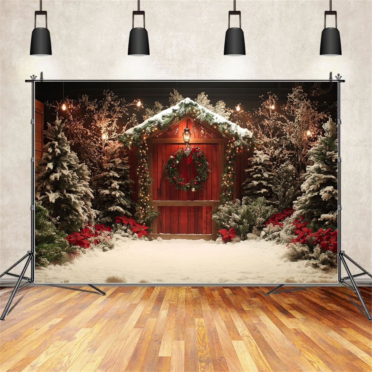 Christmas Backdrop Ideas Entrance Trees Poinsettias Backdrop BRP10-148