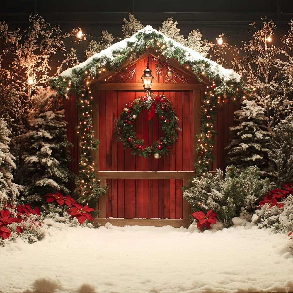 Christmas Backdrop Ideas Entrance Trees Poinsettias Backdrop BRP10-148