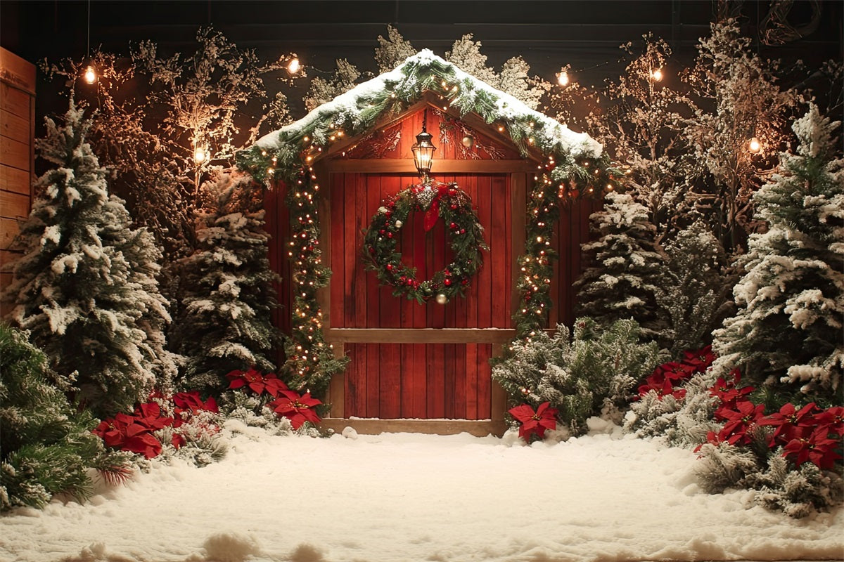 Christmas Backdrop Ideas Entrance Trees Poinsettias Backdrop BRP10-148