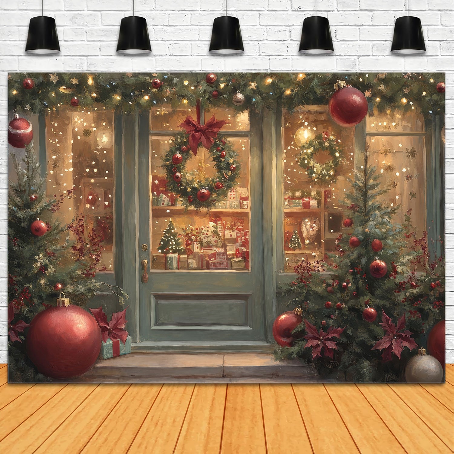 Backdrops Christmas Display Wreath Ornaments Backdrop BRP10-150