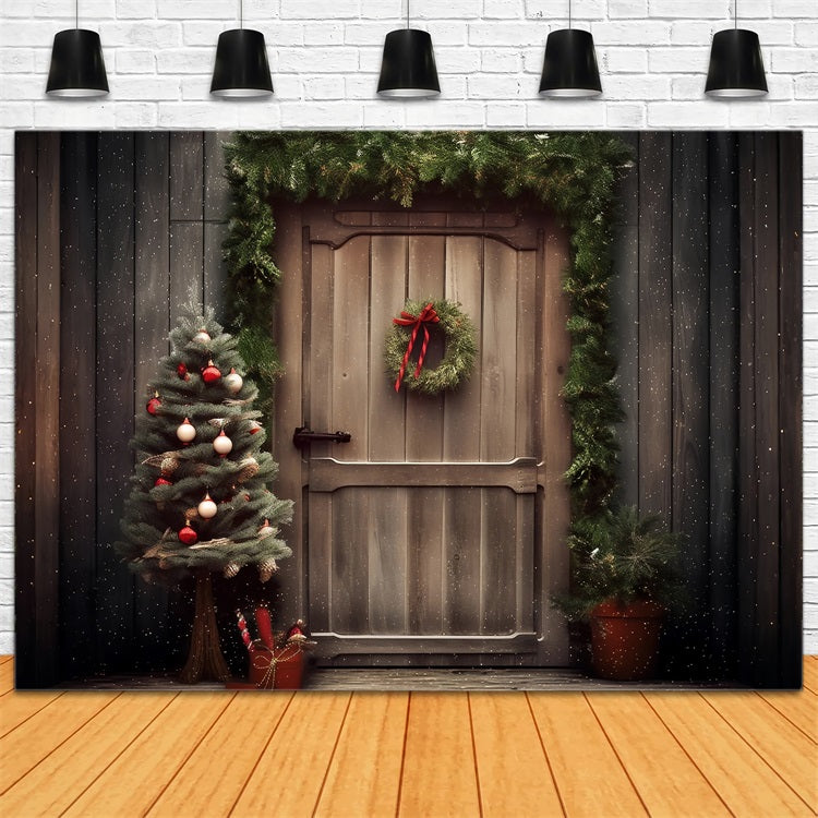 Christmas Fabric Backdrop Rustic Entrance Pine Decor Backdrop BRP10-156