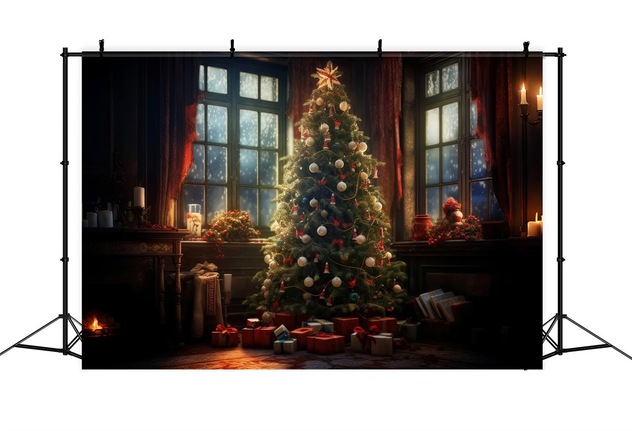 Photo Christmas Backdrop Candlelit Room Tree Backdrop BRP10-157