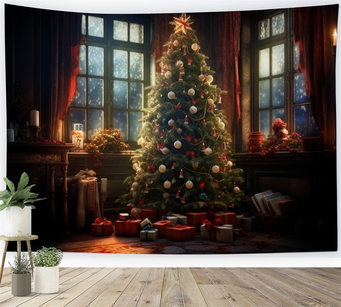 Photo Christmas Backdrop Candlelit Room Tree Backdrop BRP10-157