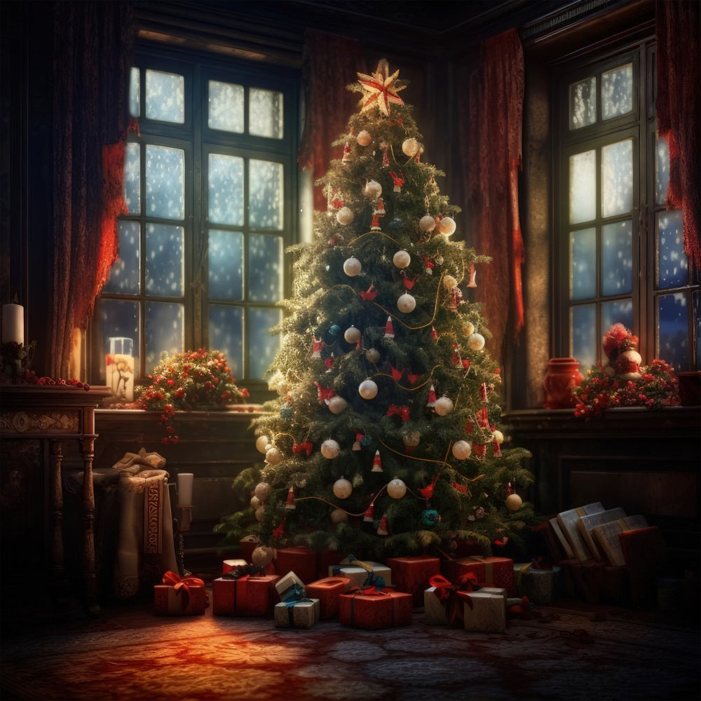 Photo Christmas Backdrop Candlelit Room Tree Backdrop BRP10-157