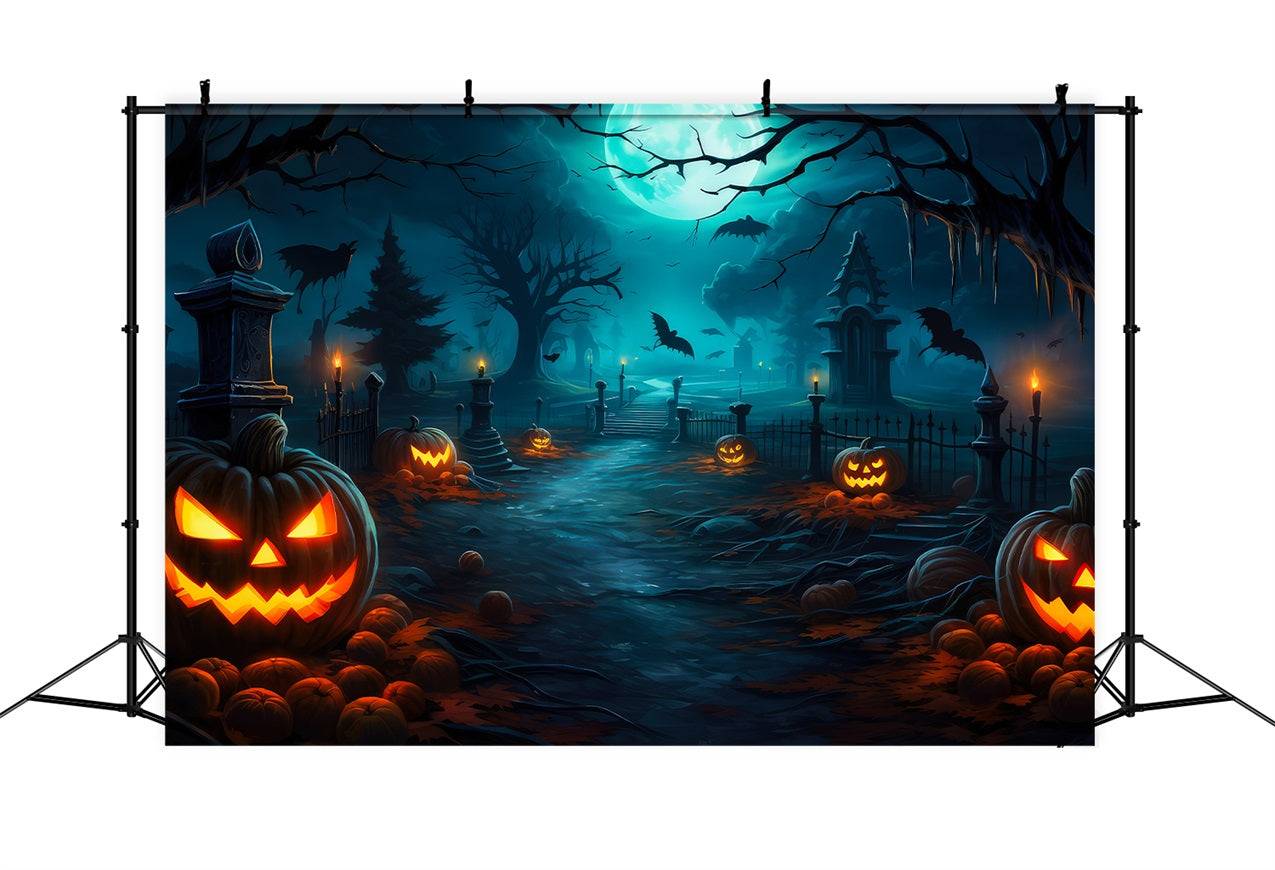 Halloween Backdrop Ideas Haunted Graveyard Pathway Moon Backdrop BRP10-164