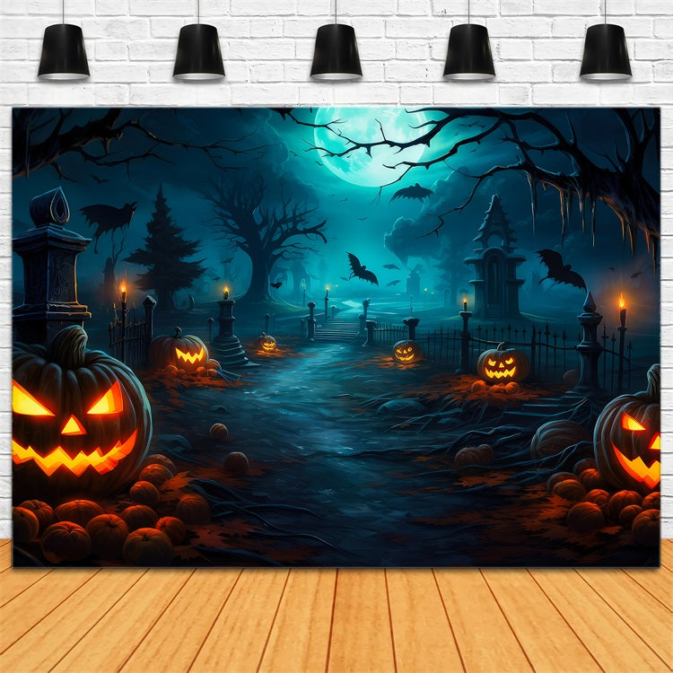 Halloween Backdrop Ideas Haunted Graveyard Pathway Moon Backdrop BRP10-164