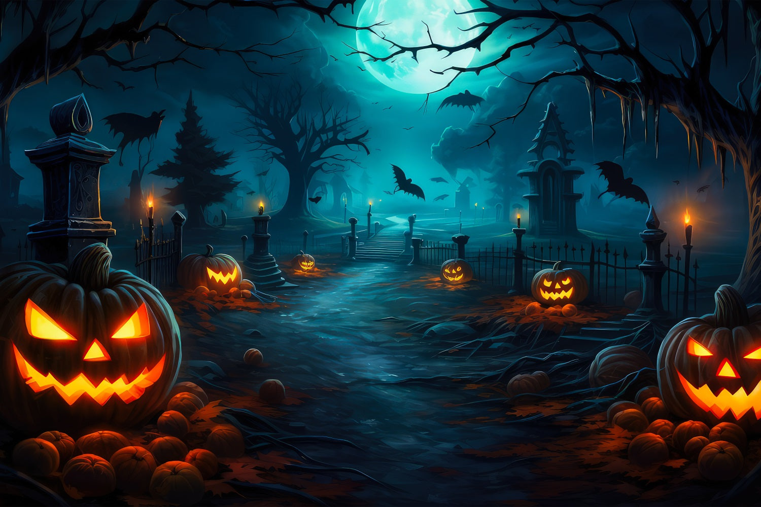 Halloween Backdrop Ideas Haunted Graveyard Pathway Moon Backdrop BRP10-164