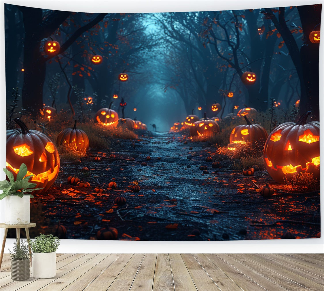 Halloween Backdrops Photography Ghostly Forest Trail Pumpkins Backdrop BRP10-165