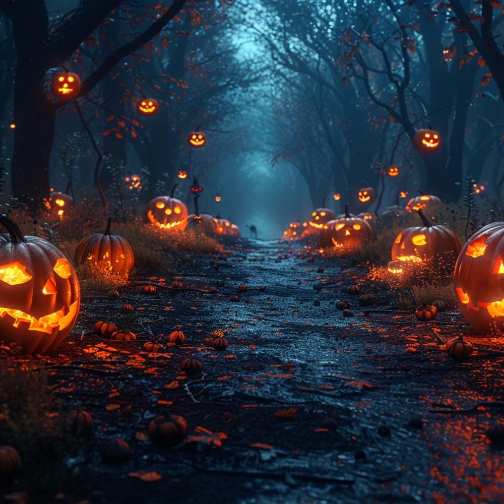 Halloween Backdrops Photography Ghostly Forest Trail Pumpkins Backdrop BRP10-165