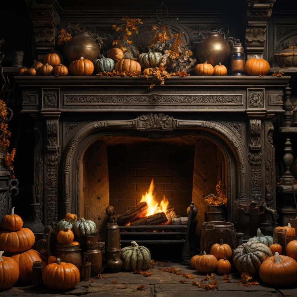 Halloween Backdrops Warm Pumpkin Hearth Halloween Decor Backdrop BRP10-166