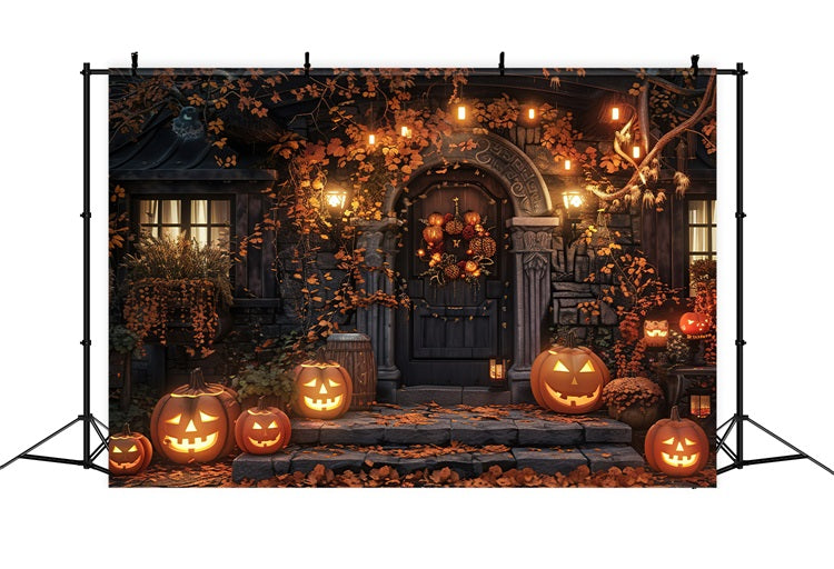 Halloween Photo Backdrops Creepy Haunted Mansion  Pumpkins Backdrop BRP10-169